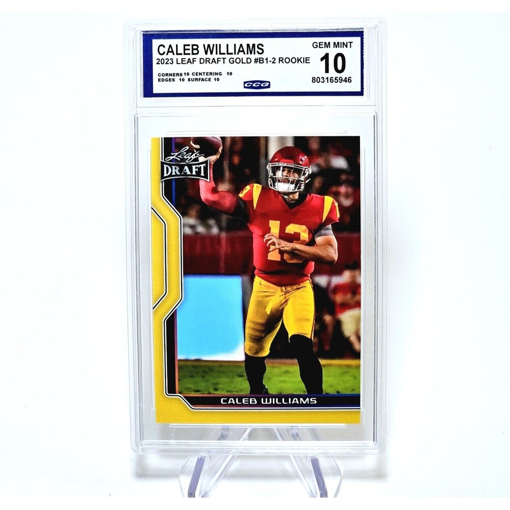 CALEB WILLIAMS RC GOLD GEM MINT 10 SPECIAL DRAFT Rookie LEAF #B1-2 2023 RARE!